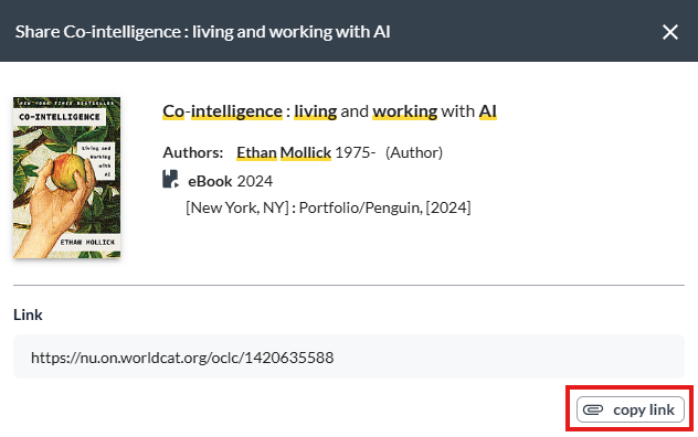 image of menu icons to cite, add to project, share, and download. The Share icon is highlighted